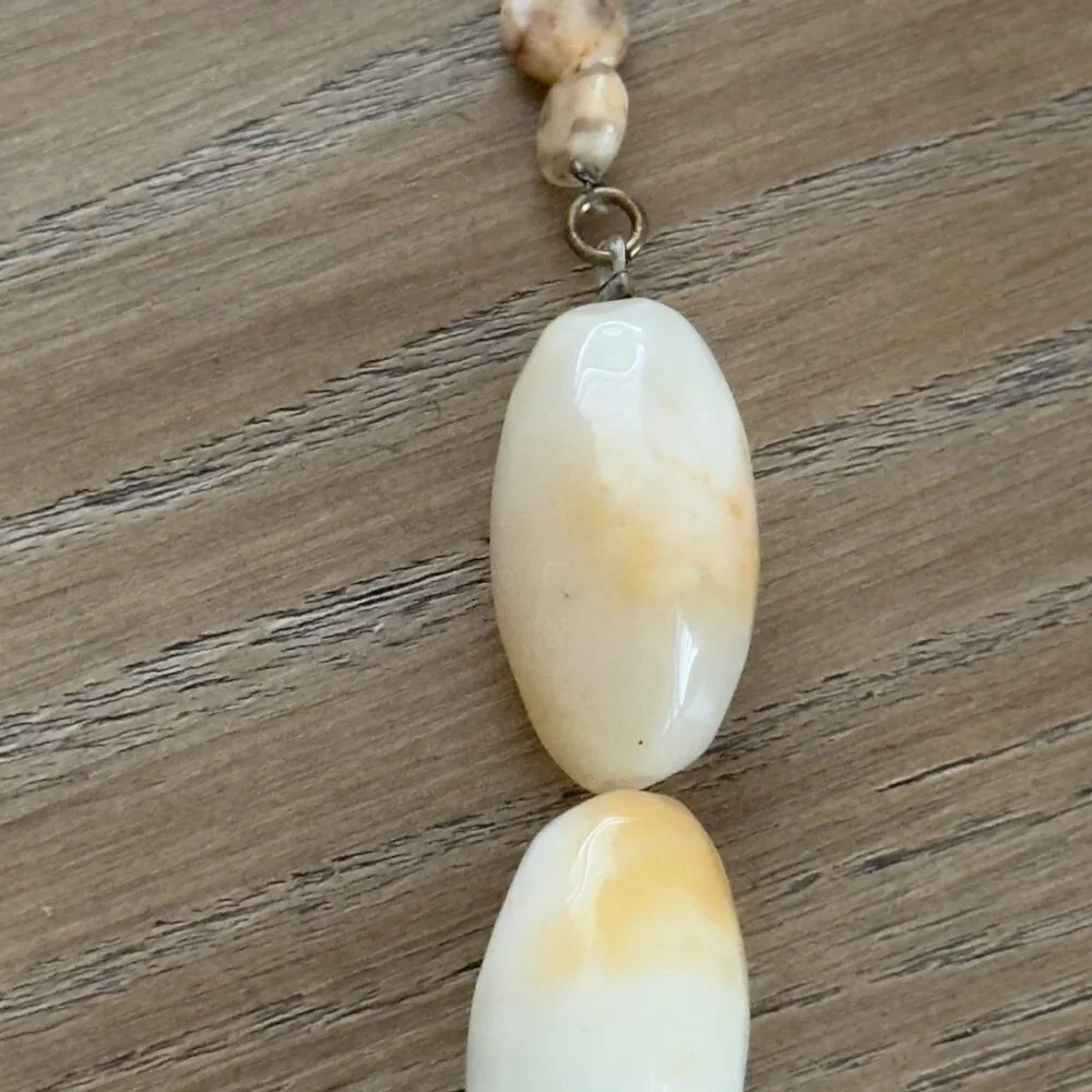 John Wind Beaded Necklace With Ombre Tassel Yellow Cream Stone Beads